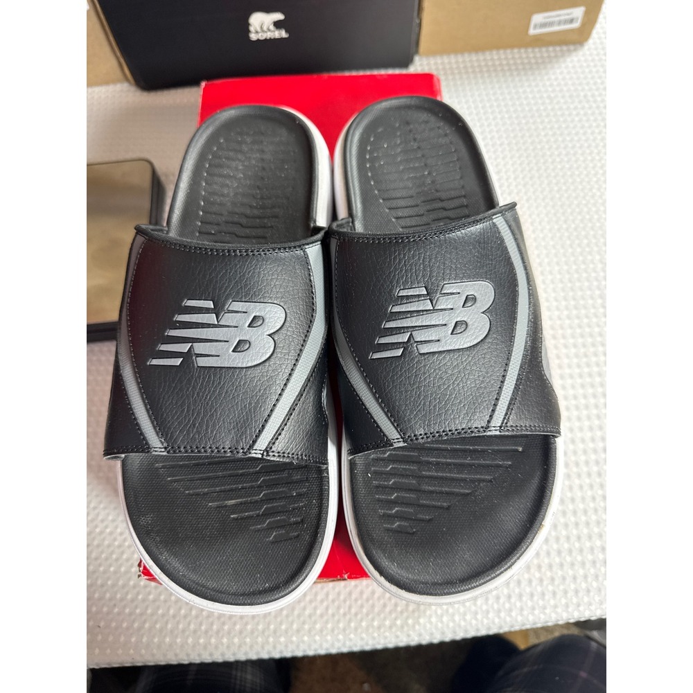 New Balance Slides Mens 14 200 Adjustable Black Grey Casual M2008M0 EUC